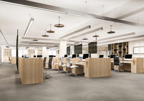 3d rendering business meeting and working room on office building